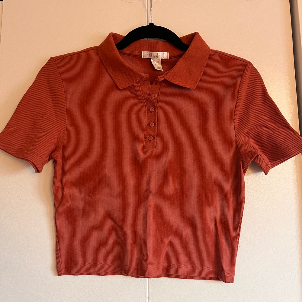 Revamped Rust Short Sleeve Crop Polo